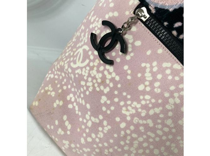 Borsa a spalla in cotone rosa Chanel - vista 11