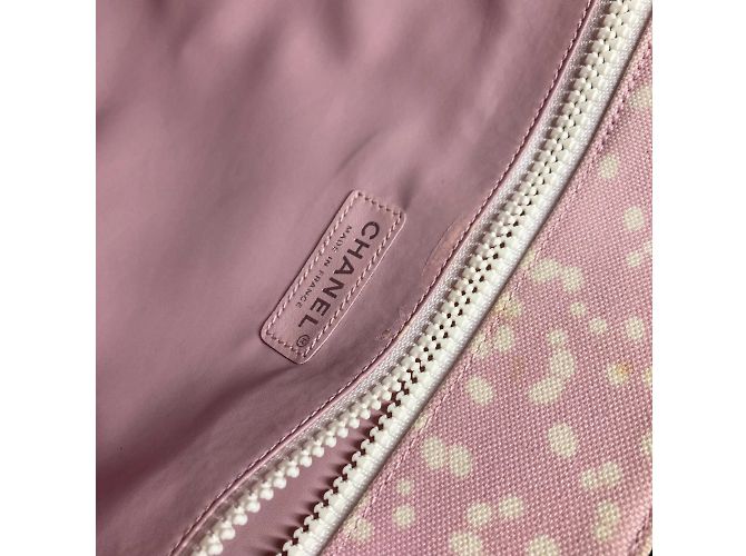 Borsa a spalla in cotone rosa Chanel - vista 13