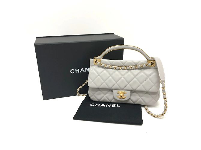 Borsa a spalla in pelle grigia Chanel Marrone - vista 15