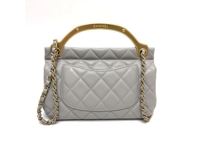 Borsa a spalla in pelle grigia Chanel Marrone - vista 2