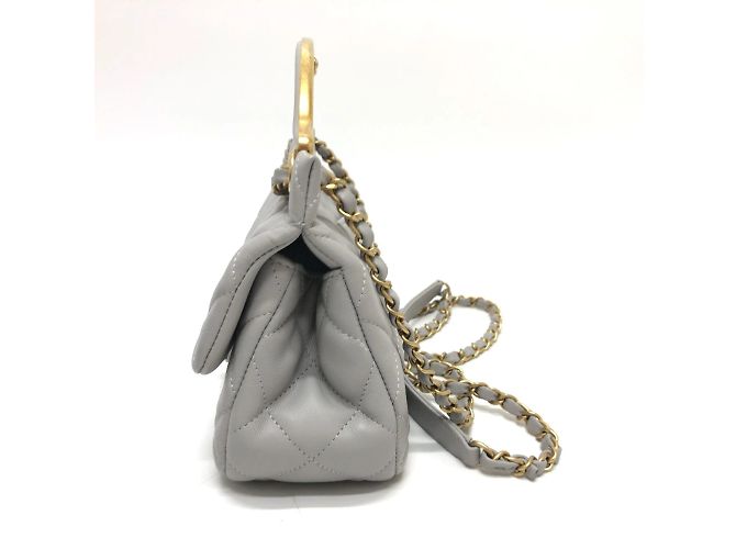 Borsa a spalla in pelle grigia Chanel Marrone - vista 3