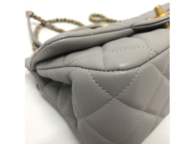 Borsa a spalla in pelle grigia Chanel Marrone - vista 5