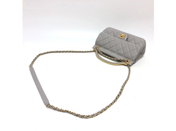 Borsa a spalla in pelle grigia Chanel Marrone - vista 6