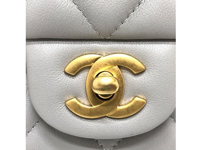 Borsa a spalla in pelle grigia Chanel Marrone - vista 8
