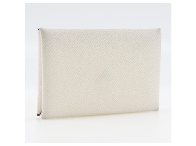Hermès Tarjetero Hermes Calvi en cuero Epsom blanco - vista 3