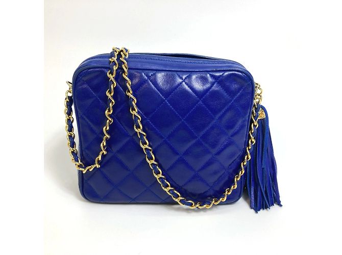 Borsa a spalla in pelle blu Chanel - vista 2