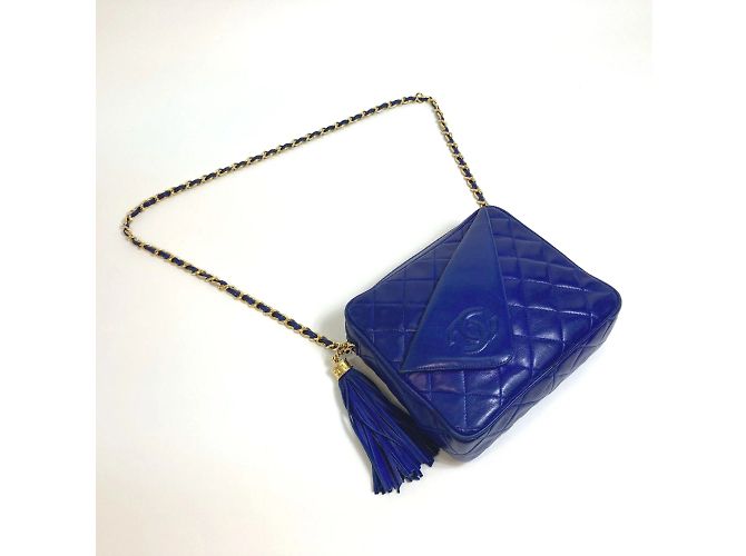 Borsa a spalla in pelle blu Chanel - vista 4