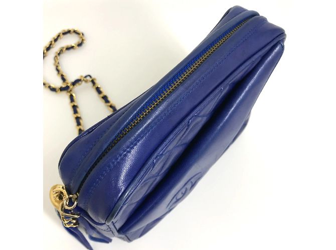 Borsa a spalla in pelle blu Chanel - vista 5
