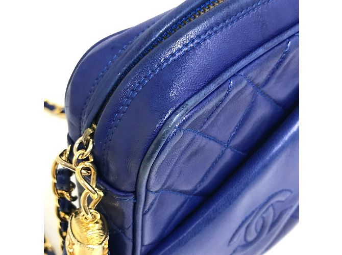 Borsa a spalla in pelle blu Chanel - vista 7