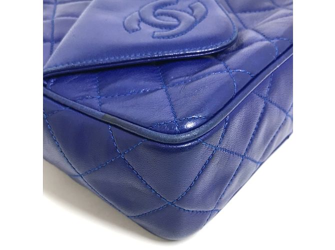Borsa a spalla in pelle blu Chanel - vista 9