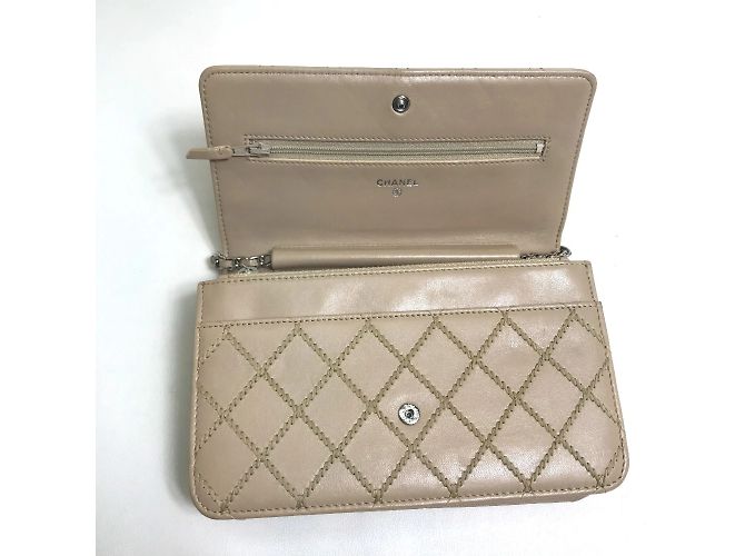 Cartera larga de cuero beige Chanel - vista 10