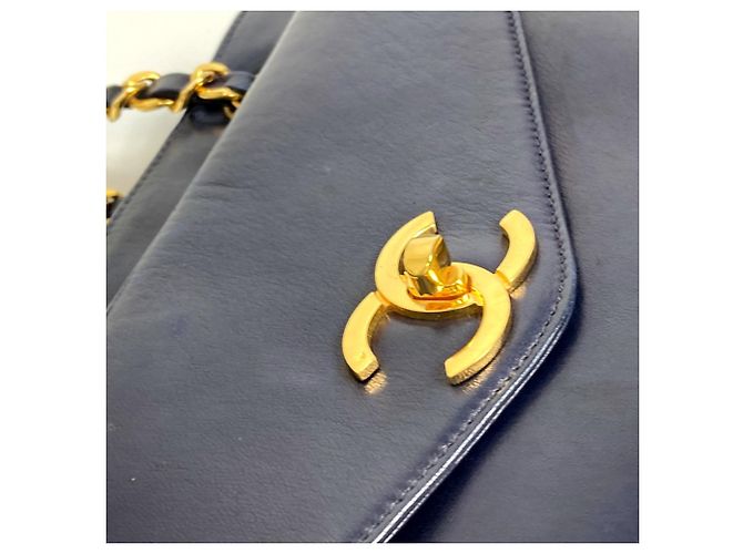 Borsa a spalla in pelle blu navy Chanel - vista 14