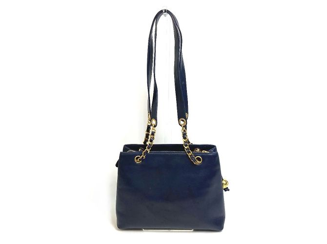 Borsa a spalla in pelle blu navy Chanel - vista 2