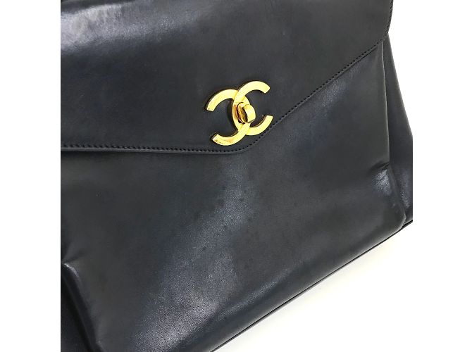 Borsa a spalla in pelle blu navy Chanel - vista 5