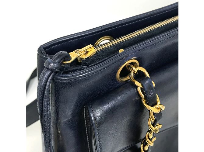 Borsa a spalla in pelle blu navy Chanel - vista 9