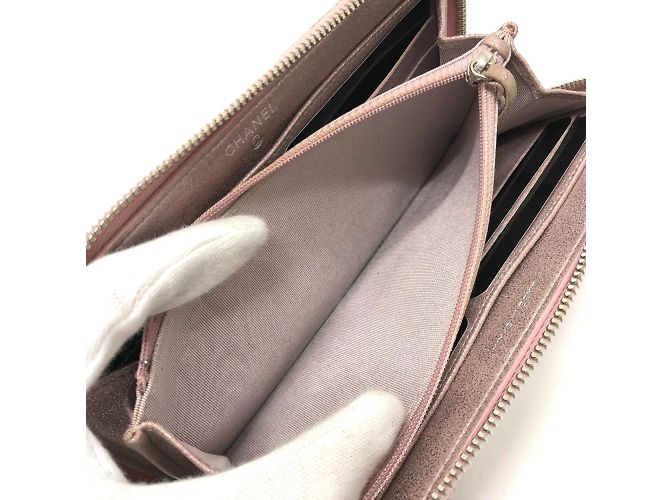 Chanel A80003 CC Marca Cierre Alrededor Cartera Larga Rosa - vista 13