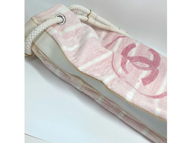 Borsa a spalla in cotone rosa Chanel - vista 4