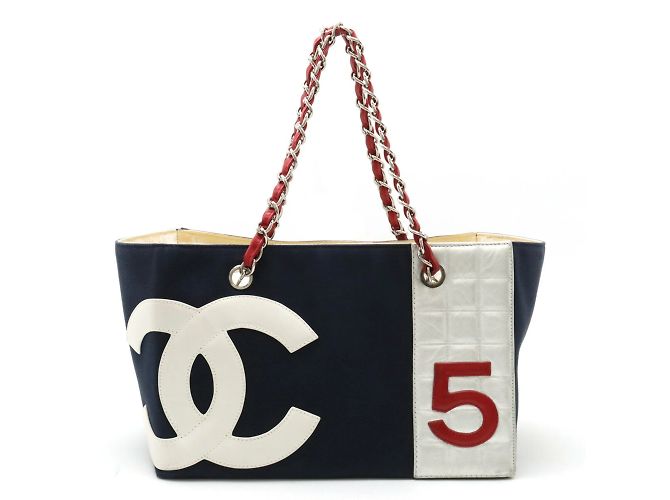 Chanel Coco Mark No.5 Tragetasche Weiß Rot Marineblau - Ansicht 2