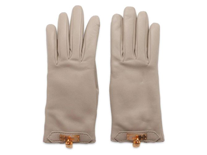 Hermès Lederhandschuhe mit Kettenanhänger Hermes Kelly Braun - Ansicht 2