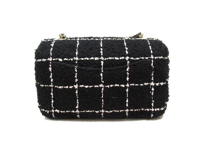 Borsa a Spalla Chanel Mini Matelassé Tweed Camelia Nero - vista 2