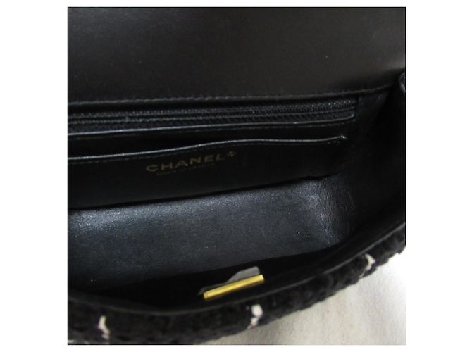 Borsa a Spalla Chanel Mini Matelassé Tweed Camelia Nero - vista 5