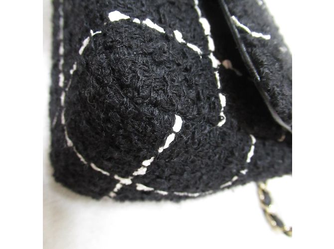 Borsa a Spalla Chanel Mini Matelassé Tweed Camelia Nero - vista 9