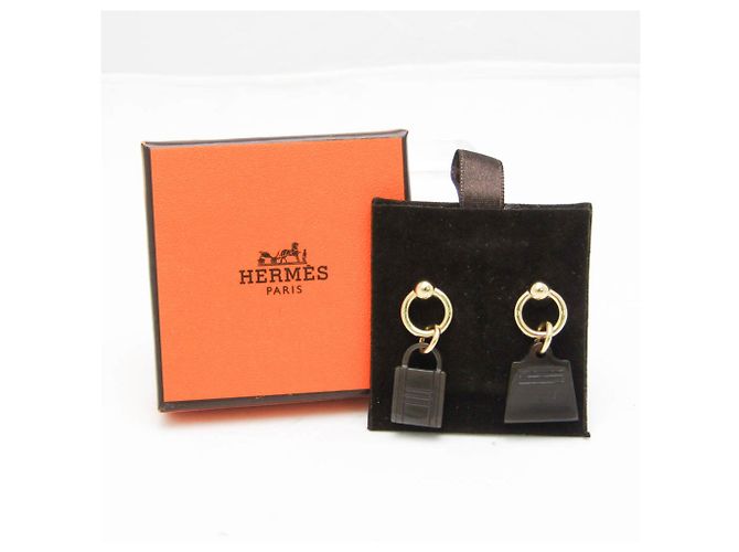 Hermès Orecchini a perno con motivo Kelly e lucchetto in pelle Hermes D'oro Marrone scuro - vista 7