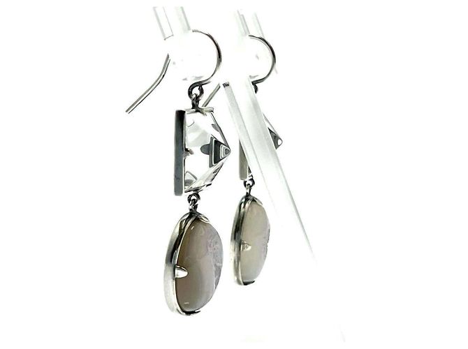 Orecchini a cerchio in argento 925 per donne Bottega Veneta con calcedonio - vista 3