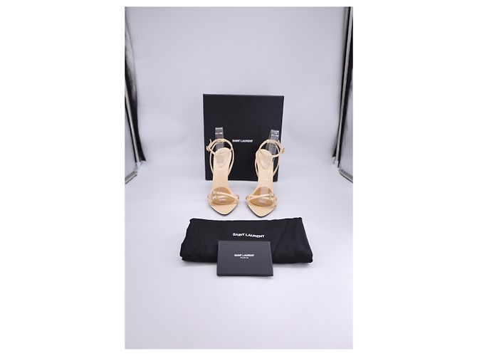 Sandali decorati Saint Laurent Gippy 110 in raso beige - vista 11