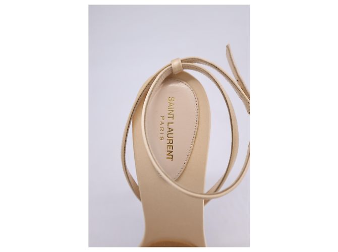 Sandali decorati Saint Laurent Gippy 110 in raso beige - vista 13