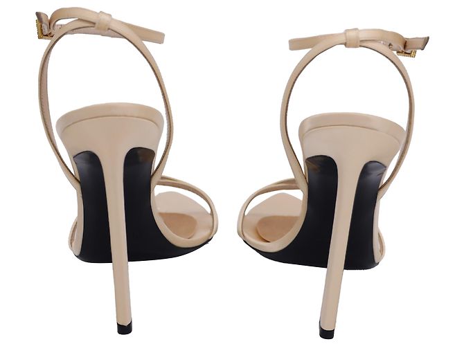 Sandali decorati Saint Laurent Gippy 110 in raso beige - vista 3