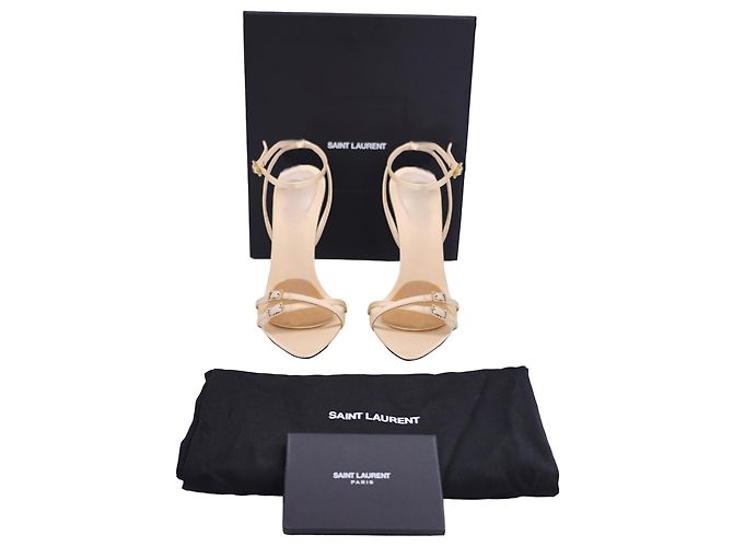 Sandali decorati Saint Laurent Gippy 110 in raso beige - vista 4