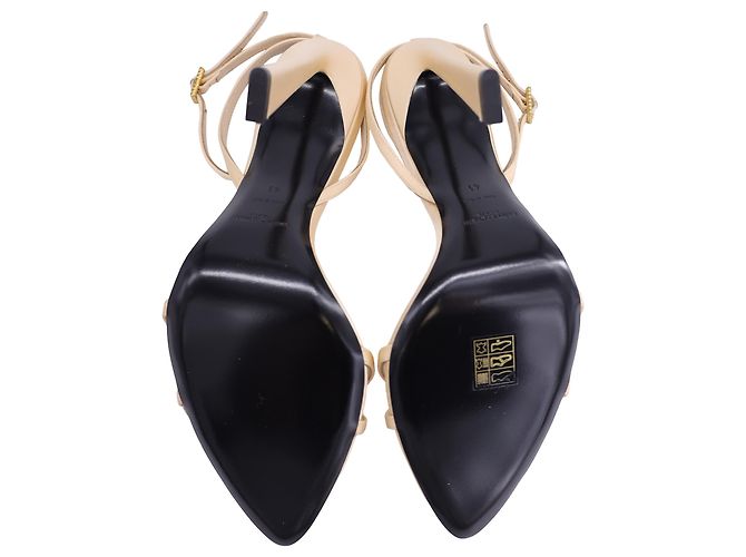 Sandali decorati Saint Laurent Gippy 110 in raso beige - vista 5
