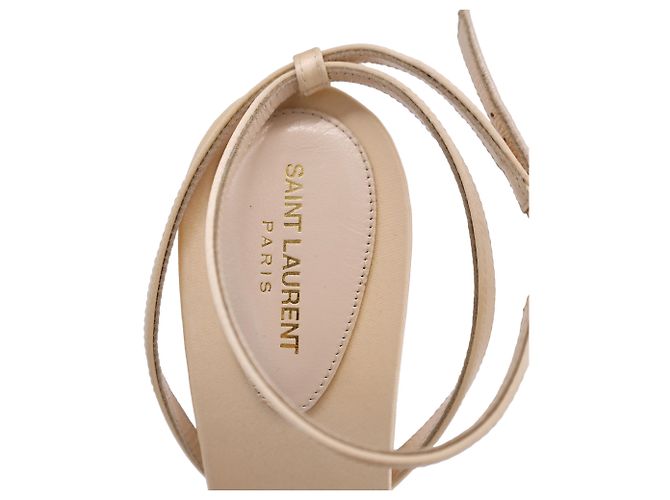 Sandali decorati Saint Laurent Gippy 110 in raso beige - vista 7