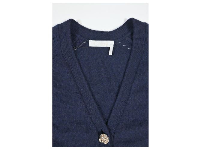 Chloé Cardigã de botão V em cashmere azul marinho da Chloe Generous - vista 10