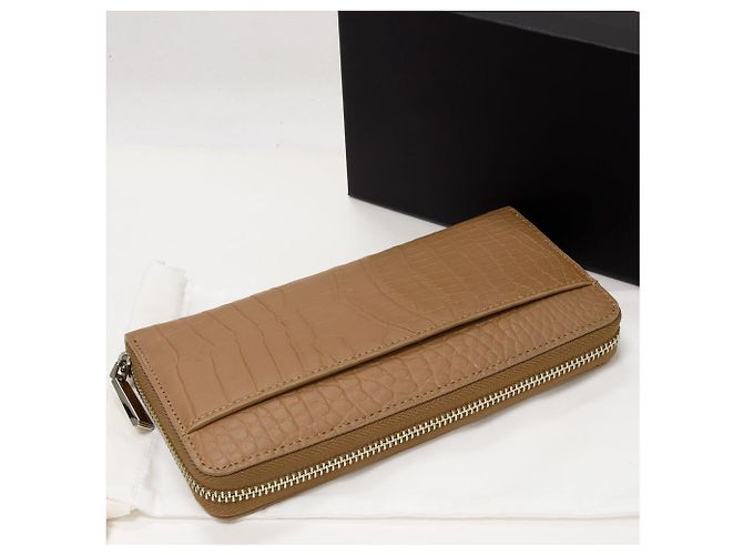 Autre Marque Cartera larga con cremallera de cocodrilo mate con bolsillo para monedas Castaño - vista 2
