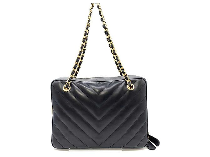Bolsa de ombro Chanel em couro de cordeiro V-Stitch com corrente Preto - vista 2