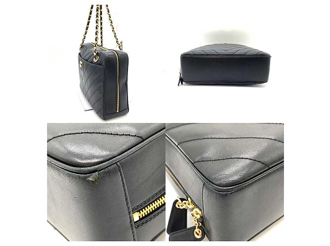 Bolsa de ombro Chanel em couro de cordeiro V-Stitch com corrente Preto - vista 3