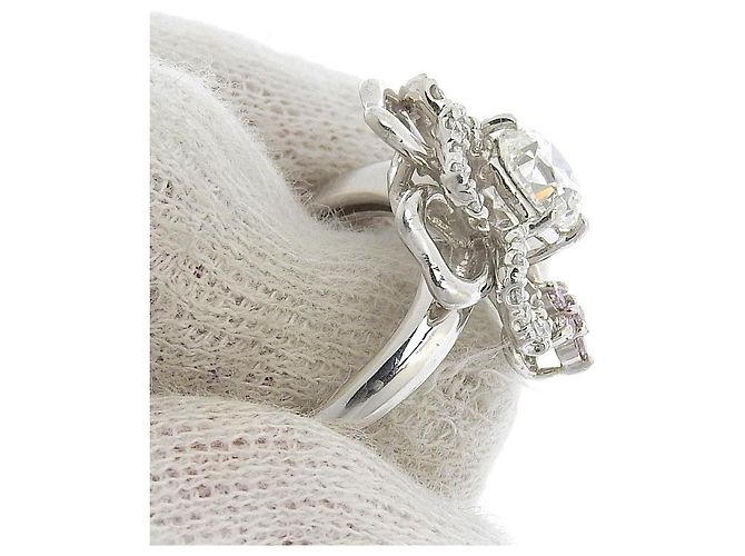 Autre Marque Pt900 Diamantring 1,027 ct mit pinkem Diamanten 0,066 ct, Größe 12,5 Silber - Ansicht 2