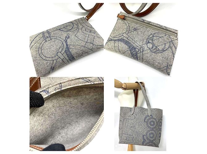 Hermès Borsa tote Calimmy MM in pelle feltro Hermes Grigio - vista 7