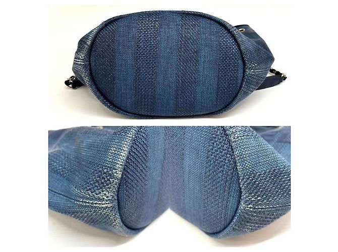Chanel Raffia Leder Zugband Schultertasche A57536 Blau - Ansicht 2
