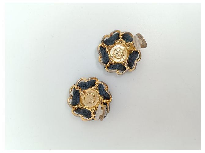 Chanel Ohrringe Goldfarben mit schwarzem Stoff Golden - Ansicht 3