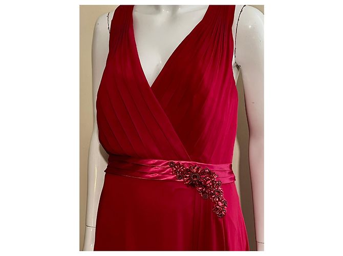 Jenny Packham Abito da sera in chiffon e satin "Lilly" in rosso ciliegia - vista 2