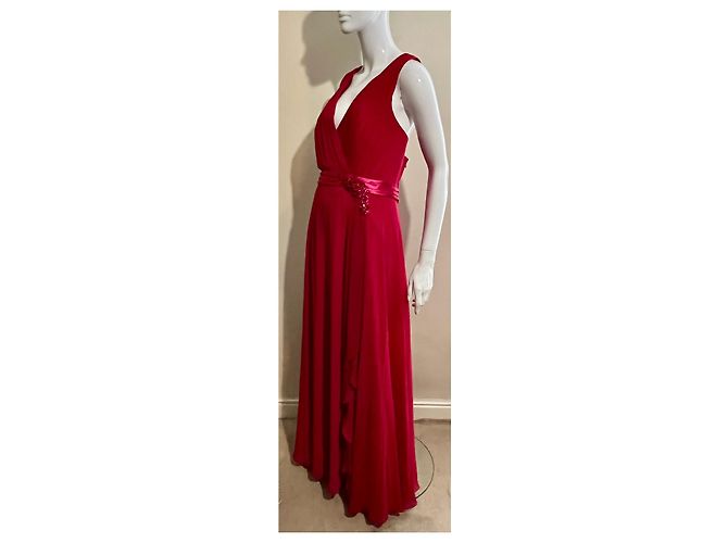 Jenny Packham Abito da sera in chiffon e satin "Lilly" in rosso ciliegia - vista 3