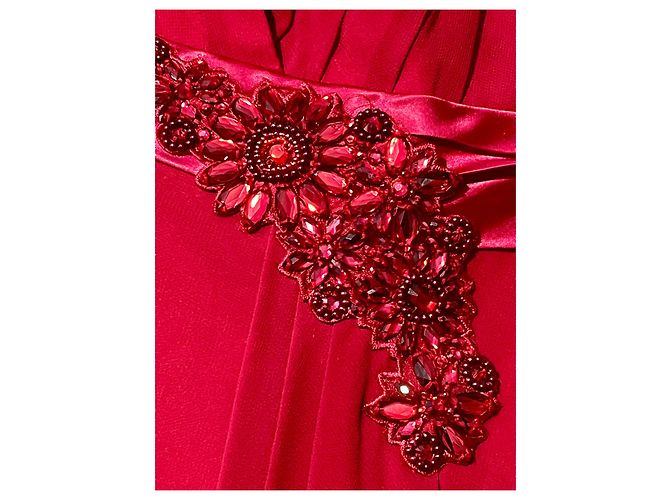 Jenny Packham Abito da sera in chiffon e satin "Lilly" in rosso ciliegia - vista 5