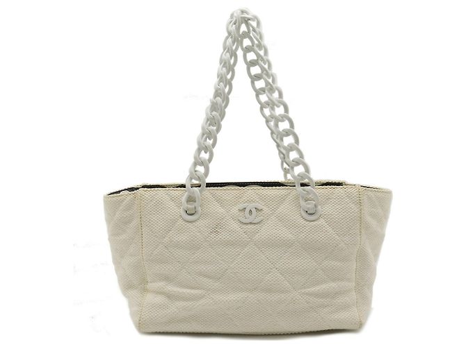 Borsa Tote Chanel Matelassé Coco Mark Bianco - vista 2
