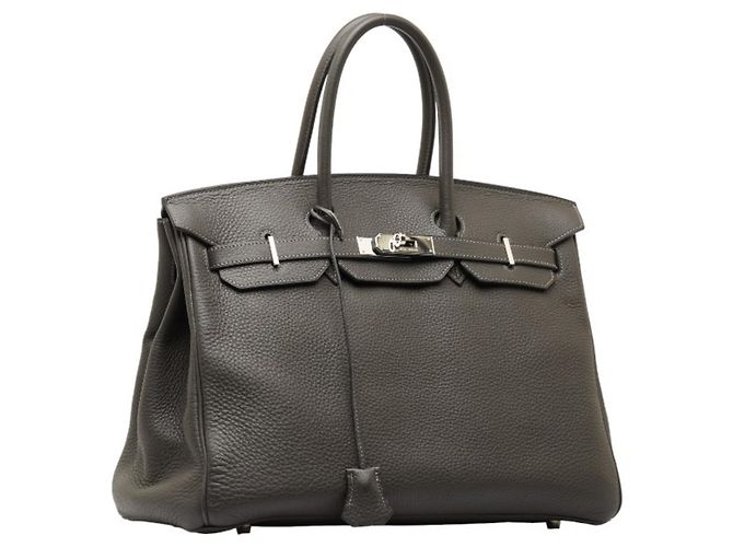 Hermès Birkin 35 Handtasche aus grauem Togo-Leder Braun - Ansicht 2