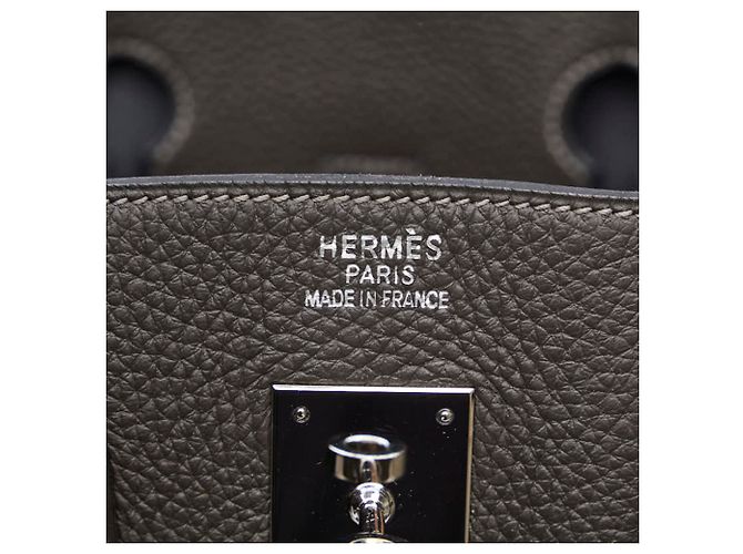Hermès Birkin 35 Handtasche aus grauem Togo-Leder Braun - Ansicht 8