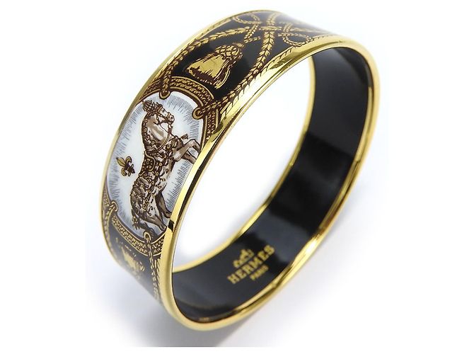 Hermès Hermes Cloisonné Emaille Armreif Schwarz Mehrfarben Golden - Ansicht 10
