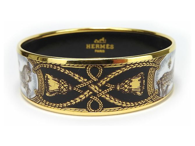 Hermès Hermes Cloisonné Emaille Armreif Schwarz Mehrfarben Golden - Ansicht 2
